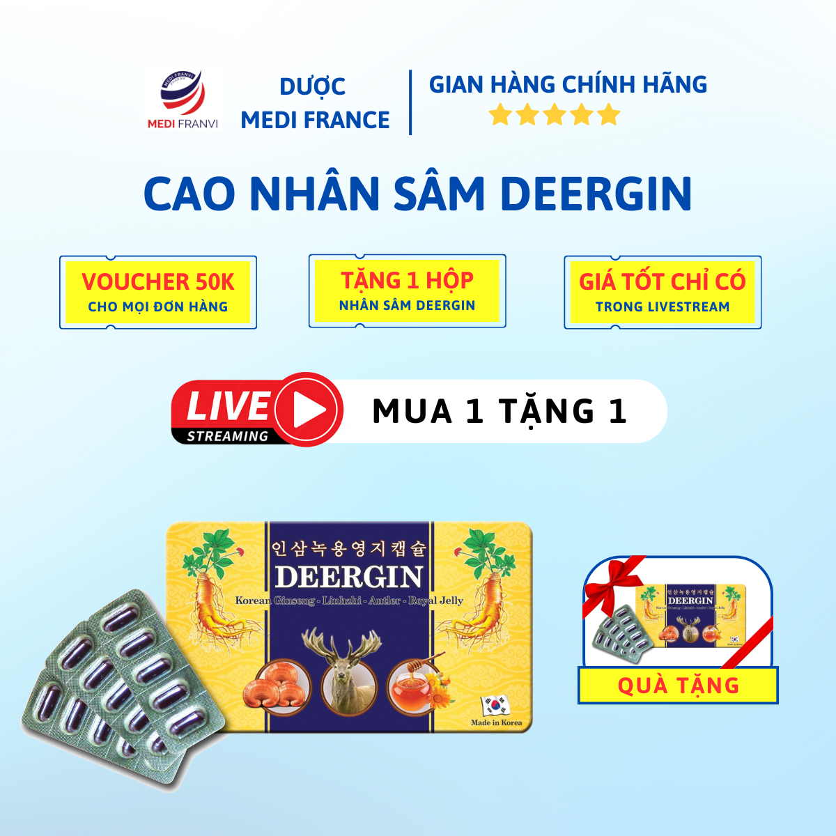 [MUA 1 TẶNG 1] Mua Cao Nhân Sâm Deergin 60 Viên Tặng 1 Hộp Cao Nhân Sâm Deergin 60 Viên