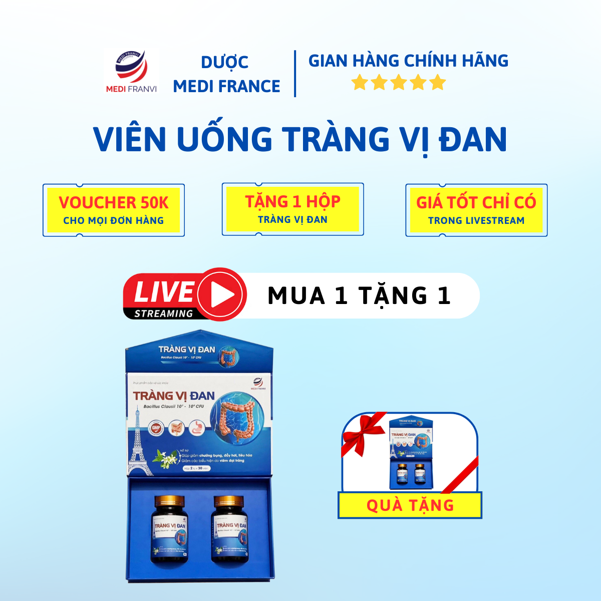 [MUA 1 TẶNG 1] Mua Tràng Vị Đàn Hộp 60 Viên Tặng 1 Hộp Tràng Vị Đàn Hộp 60 Viên