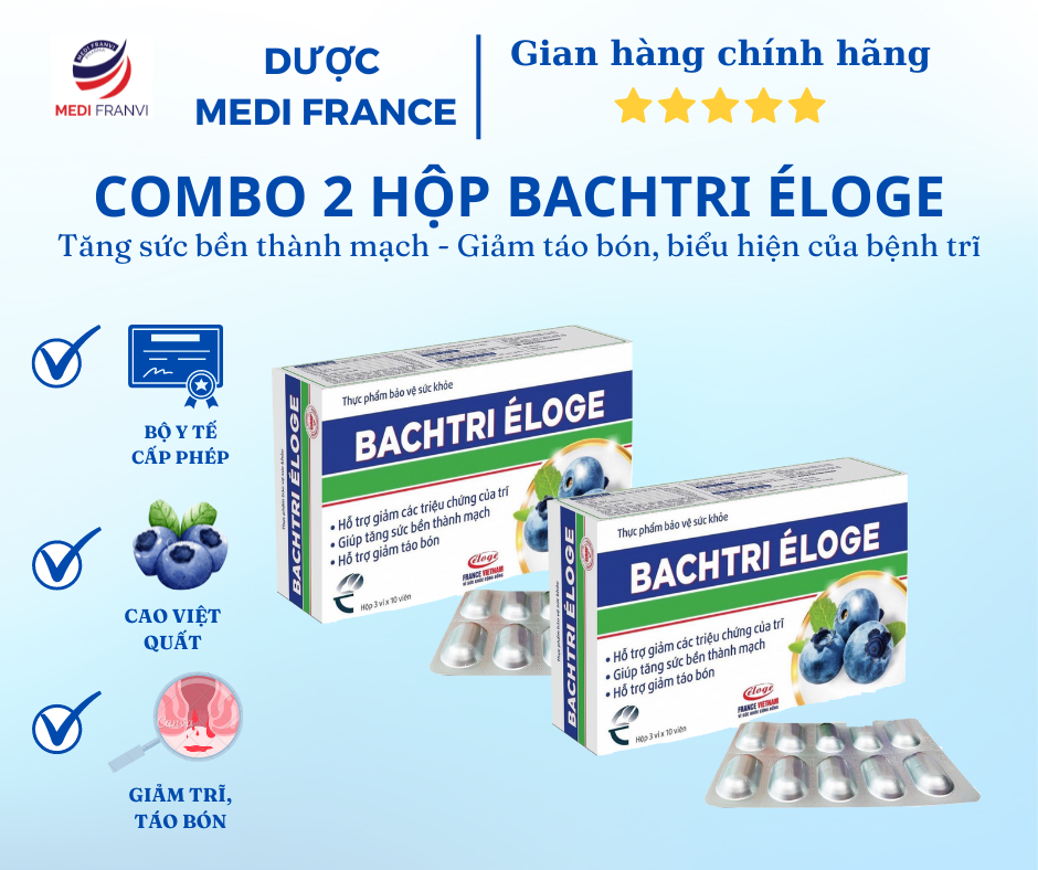 Combo 2 Hộp BACHTRI ÉLOGE - Giải pháp cho bệnh trĩ, táo bón