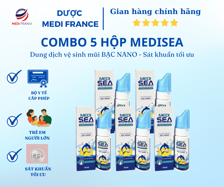 Combo 5 Hộp MediSea - Dung dịch vệ sinh mũi Nano Bạc